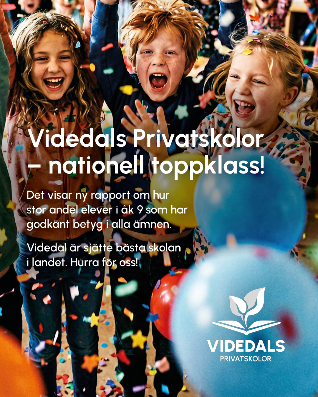 Glada barn skrattar och firar i färgglatt confettiregn